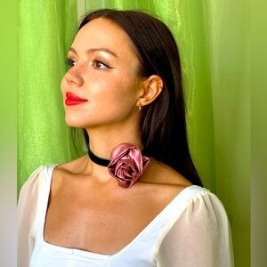Rosette choker necklace. NWOB.  Satin & velvet!!  Floral met gala inspired!